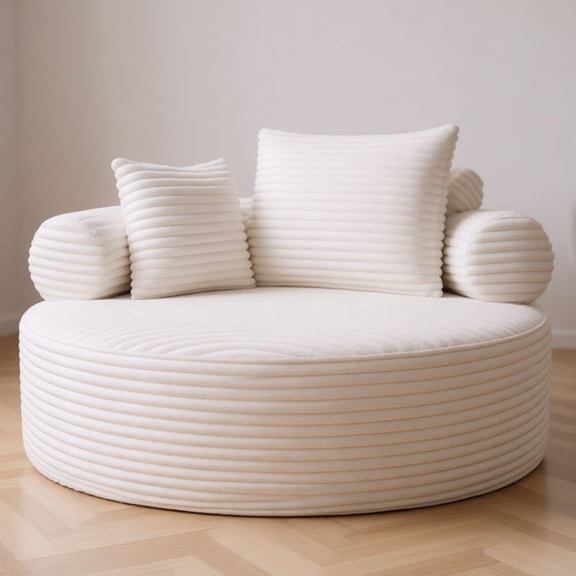 Peasulin Round Sofa Bed with Memory Foam Sectional Couches for Living Room, Cloud Couch with three pillows, White