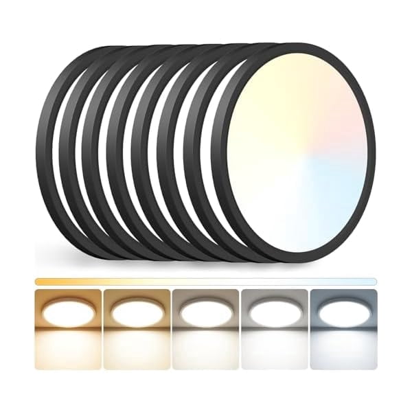 HOVMAP 12 inch LED Ceiling Light, 3000K/3500K/4000K/5000K/6500K Adjustable Flush Mount Light Fixture,3200LM 28W Thin Black Round Lamp for Hallway Kitchen Bathroom Bedroom, 8Pack, Black