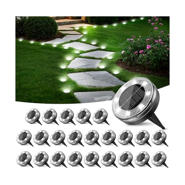 Peasur 24 Pack Solar Ground Lights Outdoor (Cool White), Solar Disc Lights, Solar Ground Lights Outdoor Waterproof