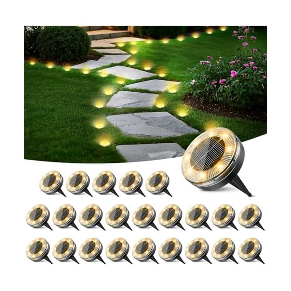 Peasur 24 Pack Solar Ground Lights Outdoor (Warm White), Solar Disc Lights, Flat Solar Lights