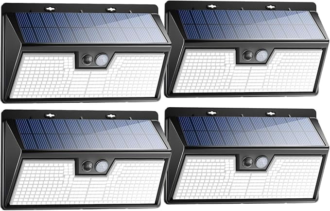 Peasur 318 LED Solar Outdoor Lights, IP65 Waterproof Motion Sensor Outdoor Lights 3 Modes Super Bright Security Flood Wall Lights for Garden, Fence, Front Door, Yard(Cool White)