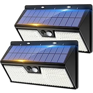 Peasur 318 LED Solar Outdoor Lights, IP65 Waterproof Motion Sensor Outdoor Lights 3 Modes Super Bright Security Flood Wall Lights for Garden, Fence, Front Door, Yard(Cool White)