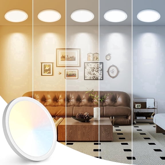 7 Inch LED Ceiling Light, Thin Flush Mount with Adjustable Color Temperature, White Round Fixture for Kitchen, Bedroom and Hallway
