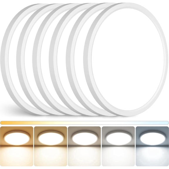 6 Pack 12 Inch LED Ceiling Light, Thin Flush Mount with Adjustable Color Temperature, White Round Fixture for Kitchen, Bedroom and Hallway