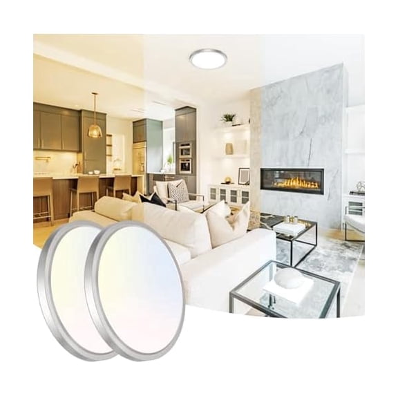 HOVMAP Renter Friendly Ceiling Light, 7 Inch Satin Round*, Garage Lights, 2Pcs 7" Silver 3CCT