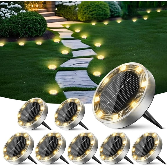 Peasur Solar Ground Lights, IP68 Waterproof Disc Lights, Anti-Rust Landscape Lighting for Pathway, Garden, Yard and Driveway