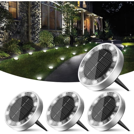 Peasur Solar Ground Lights, IP68 Waterproof Disc Lights, Anti-Rust Landscape Lighting for Pathway, Garden, Yard and Driveway