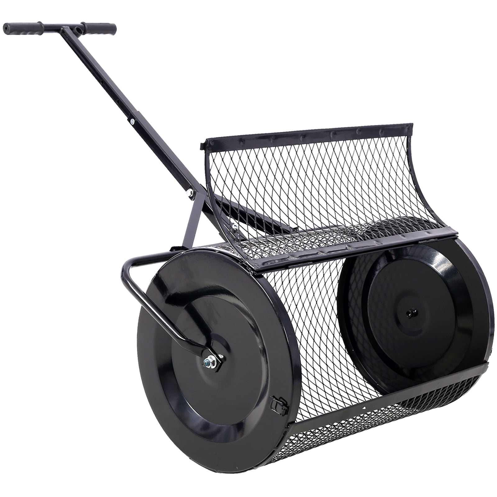 Peat Moss Spreader 24inch,Compost Spreader Metal Mesh,T shaped Handle for planting seeding,Lawn and Garden Care Manure Spreaders Roller,heavy duty