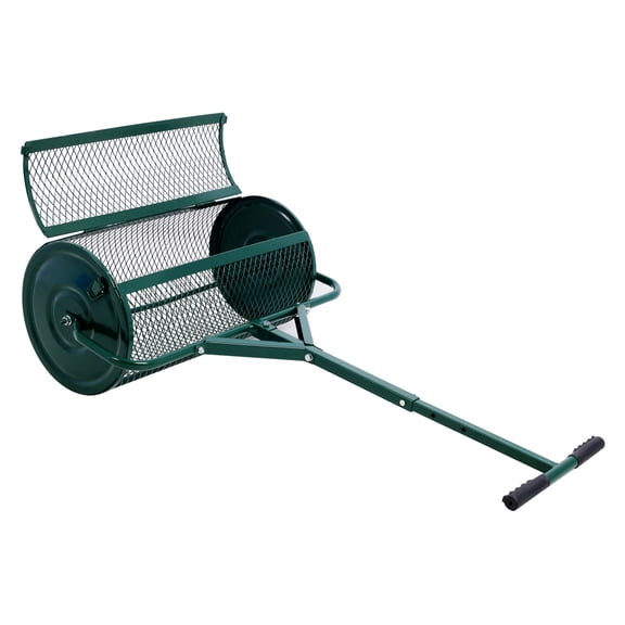 Peat Moss Spreader 24inch,Compost Spreader Metal Mesh,T shaped Handle for planting seeding,Lawn and Garden Care Manure Spreaders Roller