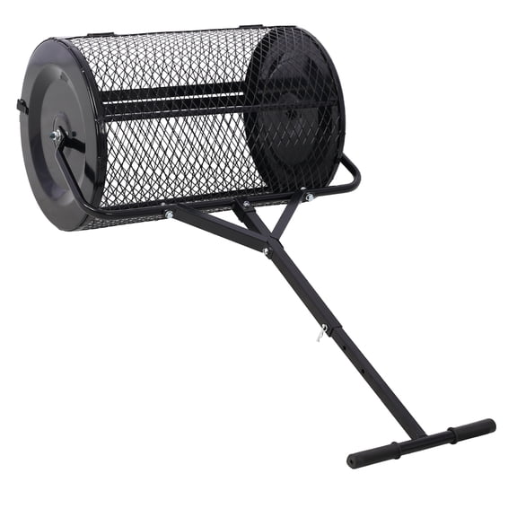 Peat Moss Spreader 24inch,Compost Spreader Metal Mesh,T shaped Handle for planting seeding,Lawn and Garden Care Manure Spreaders ,heavy duty balck