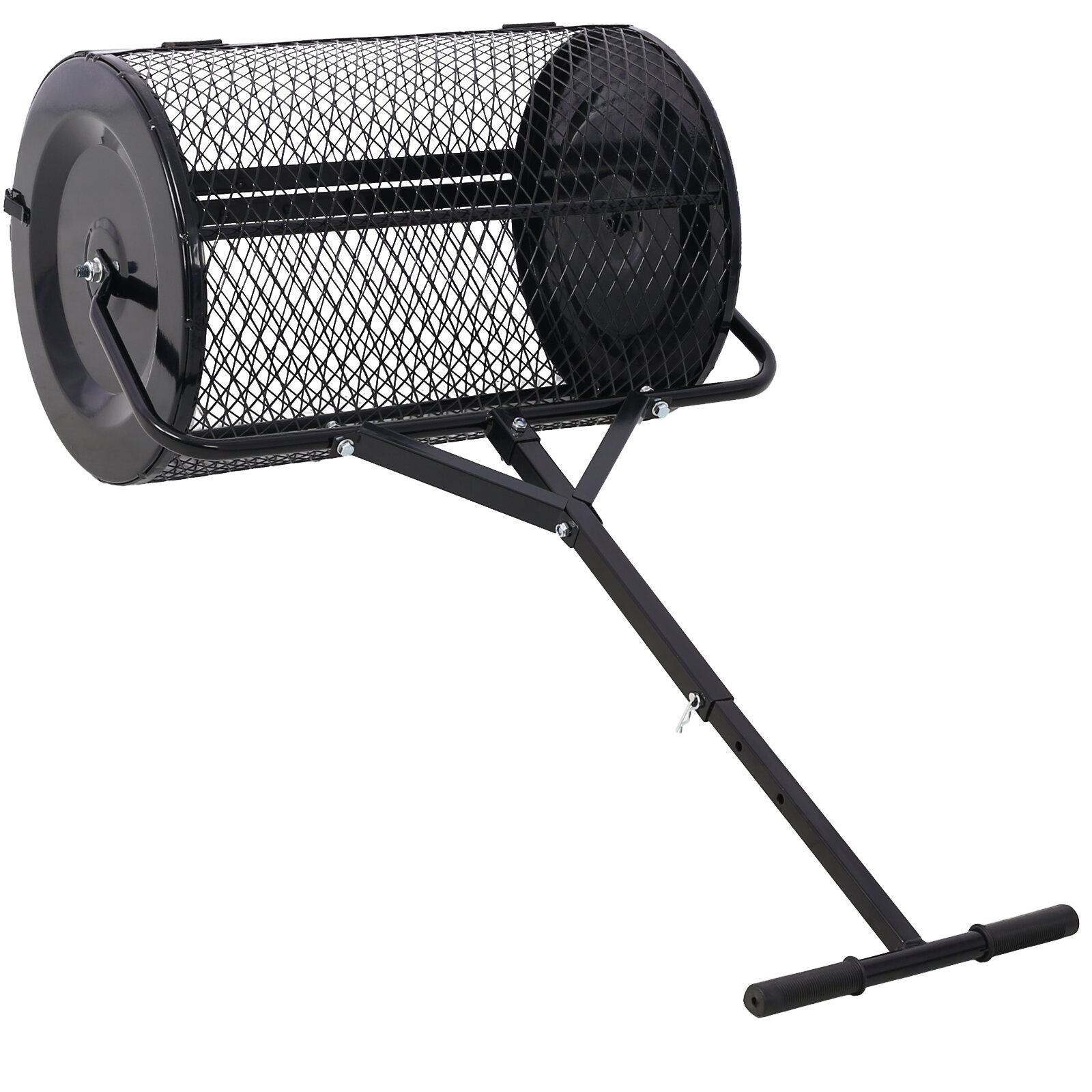 , Peat Moss Spreader 24inch,Compost Spreader Metal Mesh,T shaped Handle for planting seeding,Lawn and Garden Care Manure Spreaders Roller,heavy duty balck, Black ,Steel ,