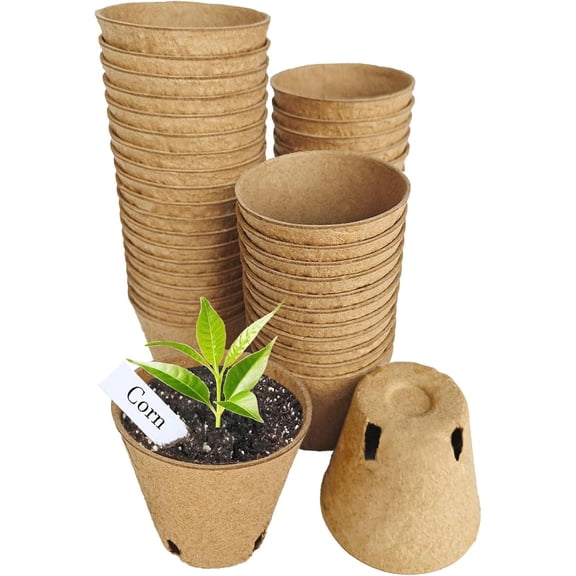 Peat Pots Seed Starter - 45 Pack 3.15 inch Biodegradable Seed Starter Pots Peat Pots for Seedlings with 30pcs Plant Labels, Seedling Pots Starter Pots for Planting Seeds with Drainage Holes