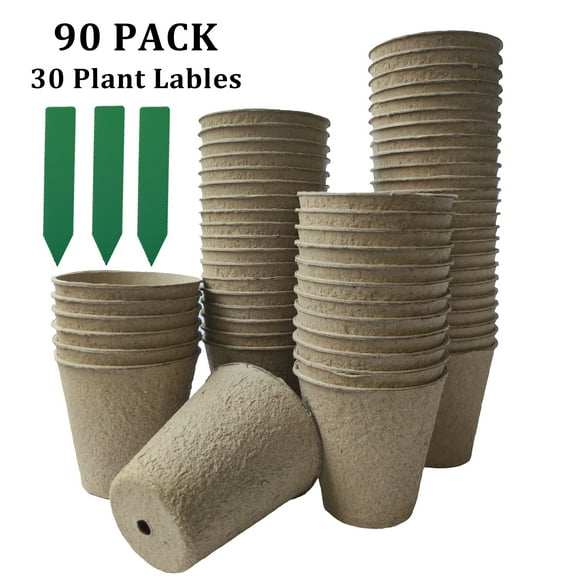 Peat Pots for Seedlings, Flower, Plant Seed Starter Pots Kit, 3 inch Succulent Planter Nursery Pots with Plant Markers, Garden Germination Kits with Hole 90 Pack