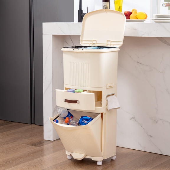 Peatuk Dual Compartment Plastic Kitchen Trash Can