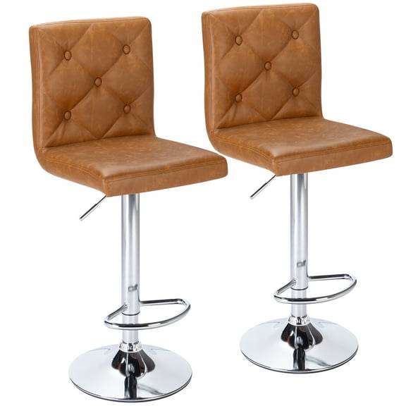VECELO Bar Stools Set of 2, Modern PU Leather Hydraulic Kitchen Counter Height Adjustable Swivel Barstool with Back, Brown