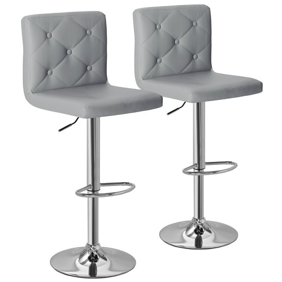 Peatuk Set of 2 Bar Stools, Elegant PU Leather Counter Height Adjustable Swivel Stool with Back, Gray