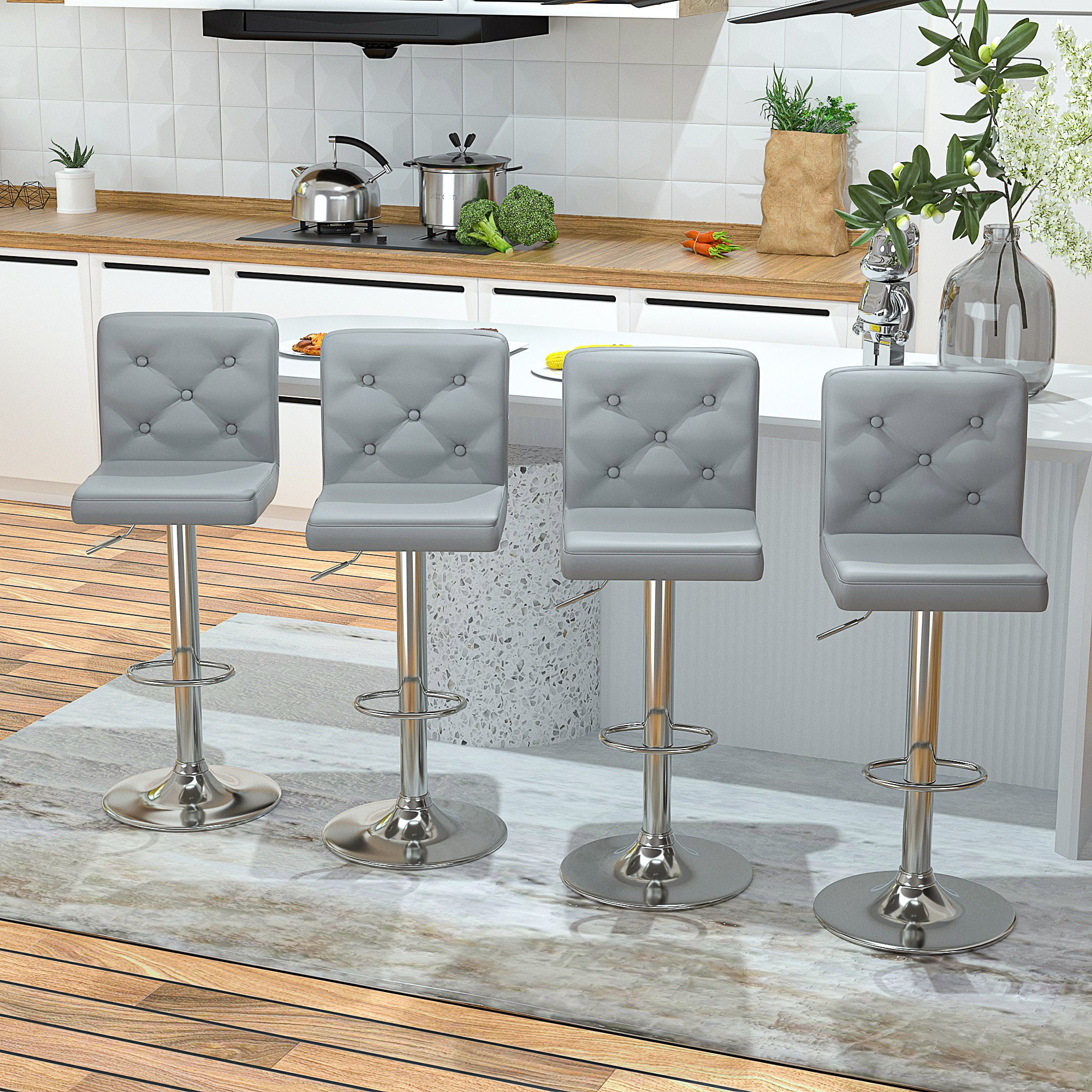 Peatuk Home Leather 4-Piece Adjustable Swivel Bar Stools with Back ...