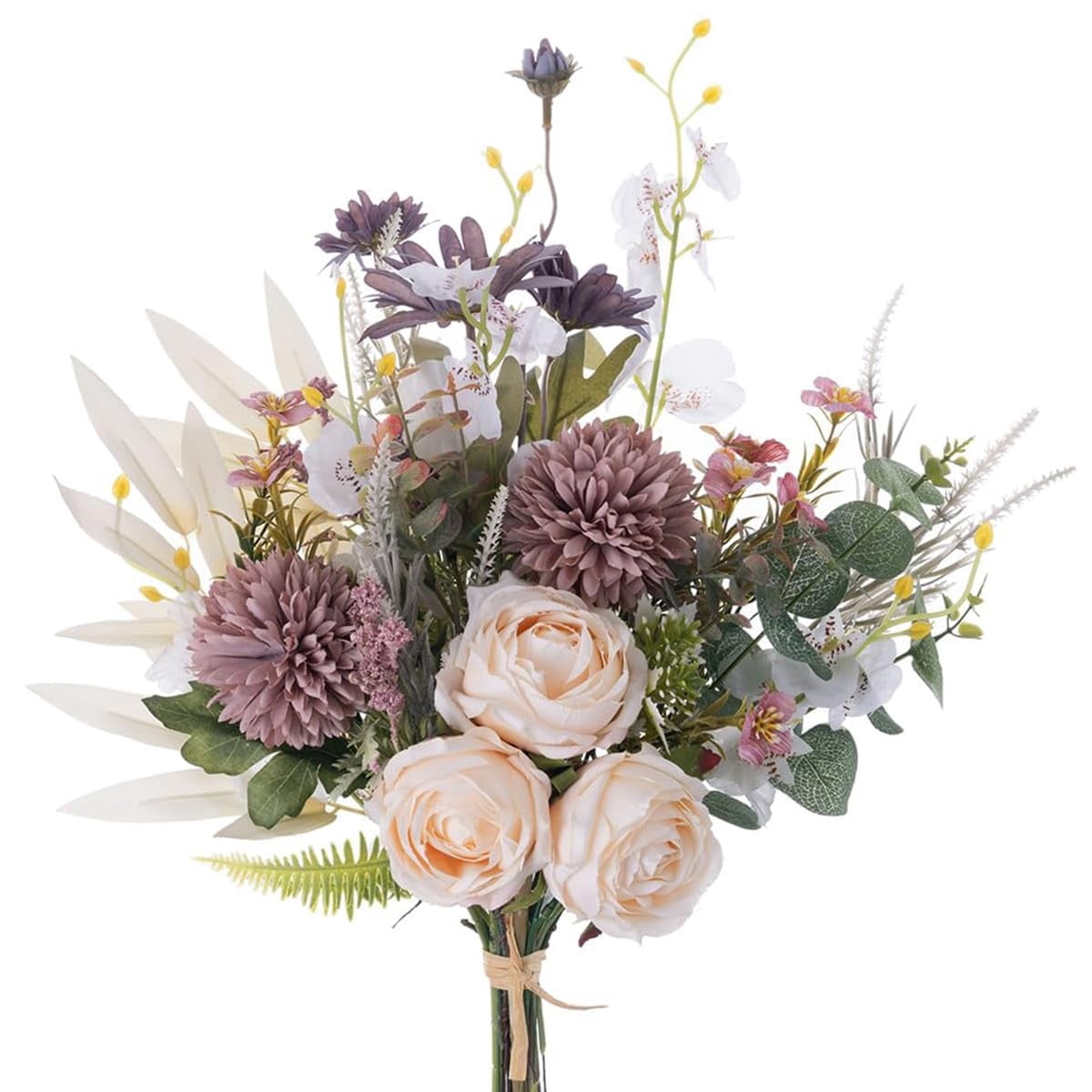 Peauley Artificial Fake Flowers Silk Table Arrangements Faux Plastic Floral Centerpieces for Home Kitchen with Roses, Dandelions, Chrysanthemum, Phalaenopsis, Eucalyptus, Sages, Orchids