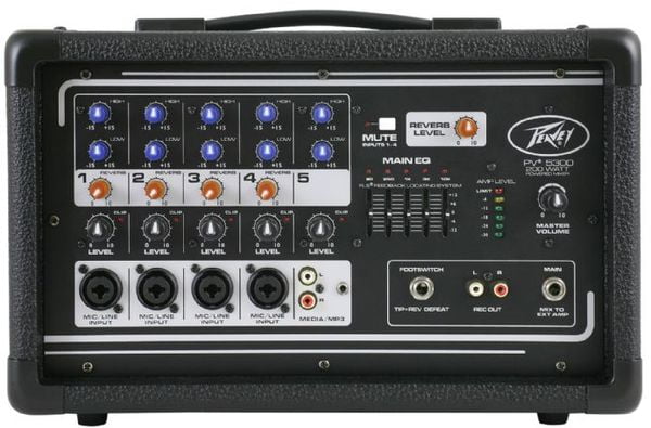 All-in-one powered mixer providing up to four combination XLR & 1/4-in inputs using premium mic preamps & 200 watts of peak power