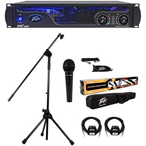Peavey IPR 2 3000 2-Channel Lightweight 3000W Power Amplifier +MSP1 Mic System + 2 PV 25' Cables