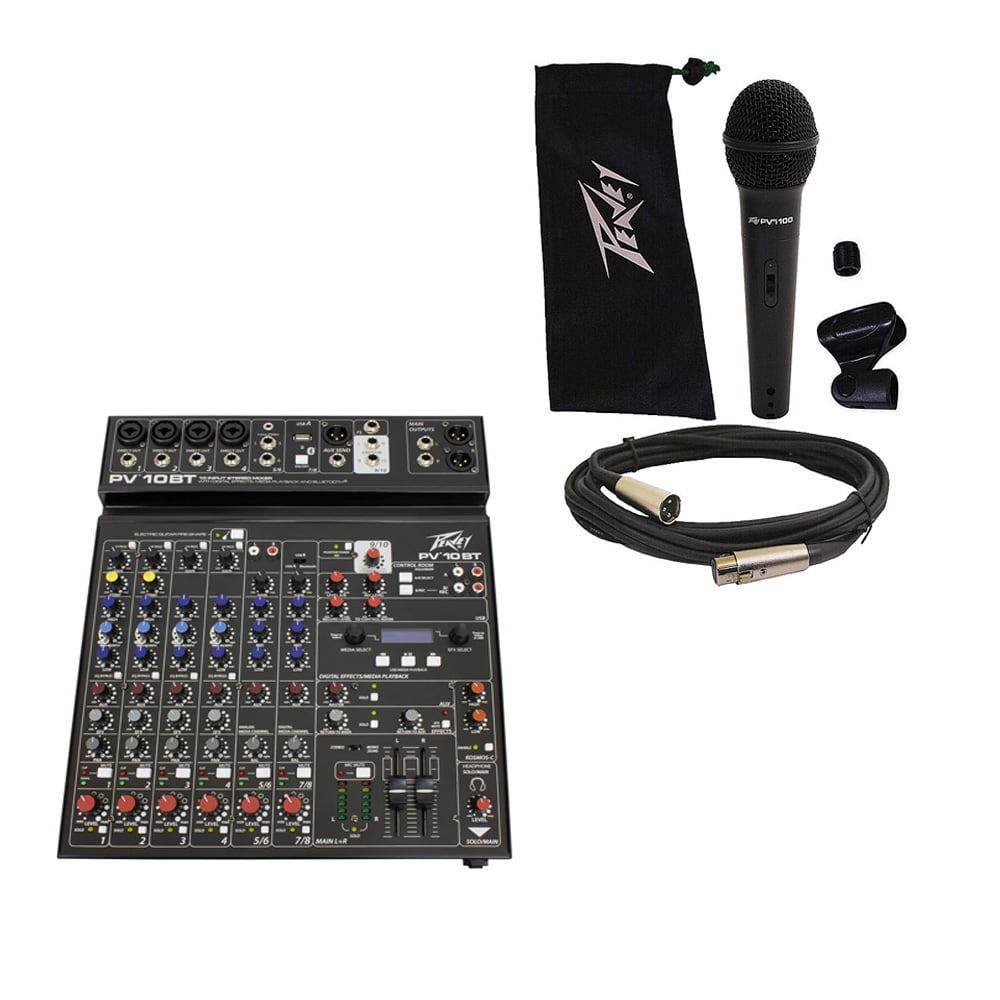 Peavey PV10 BT Pro Audio DJ Bluetooth 10 Channel Slim Mixer & PVi 100 Microphone