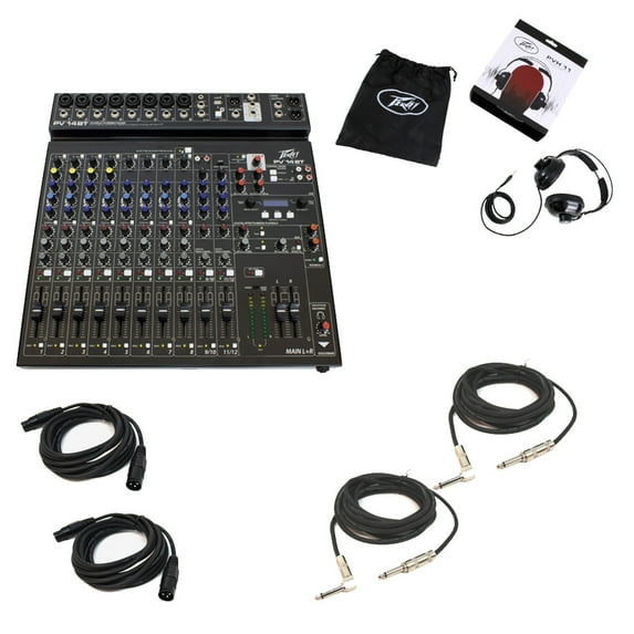 Peavey PV14 BT Pro Audio DJ Bluetooth 14 Channel Mixer Headphones & Cables New