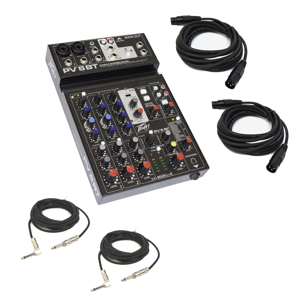 Peavey PV6 BT New Pro Audio DJ Bluetooth 6 Channel Mixer w/ 1/4" & XLR Cables