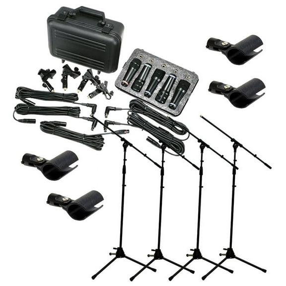 Peavey Pvm Dms-5 Drum 5 Piece Recording Mic Package & (4) Microphone Boom Stands