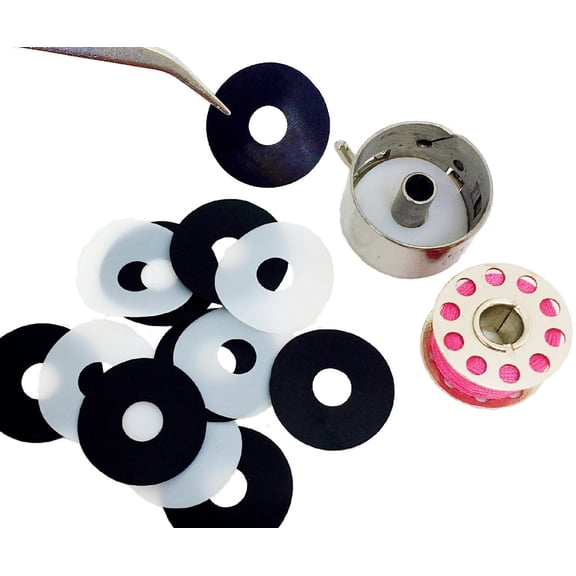 PeavyTailor 12Pcs Super Slippery Teflon Bobbin Slim Washer. Avoid Backlashing and Bird Nesting of Your Bobbins! Long lasting tough Teflon Material Little Genie Magic Bobbin Washers