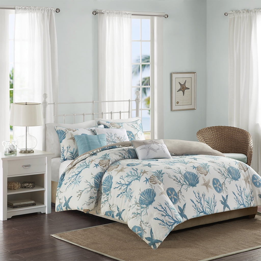 Pebble Beach Aqua Cotton Sateen Coastal Duvet Cover Set