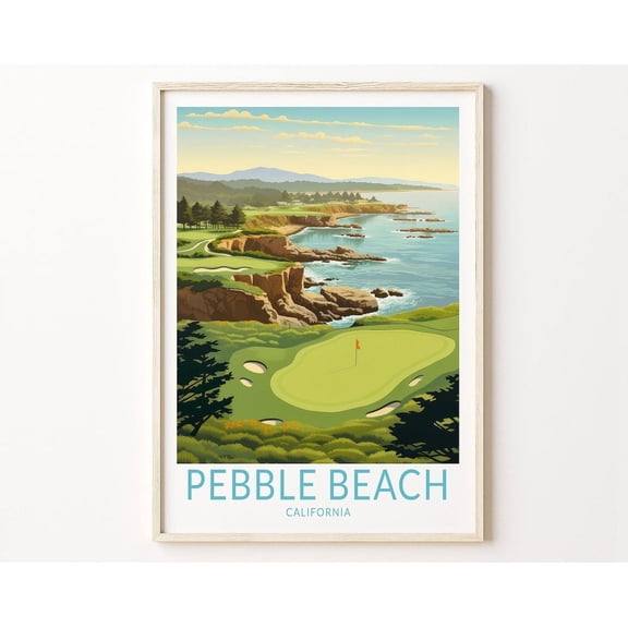 Pebble Beach California Travel Golf Poster, 8x12 UNFRAMED