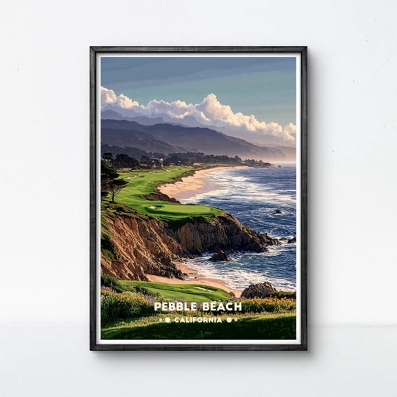 Pebble Beach Golf Course Poster California Coastal Wall Art Unframed Canvas 12x16in