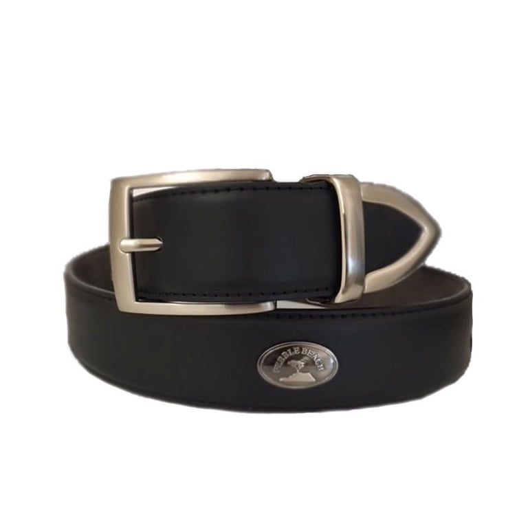 Pebble Beach Men's Reversible Leather Belt – Gray/White, Size 34, With Twist Buckle