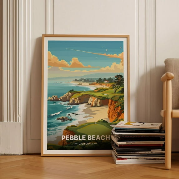Pebble Beach Travel Coastal Golf Course Wall Art, Stretched Canvas 16x20in