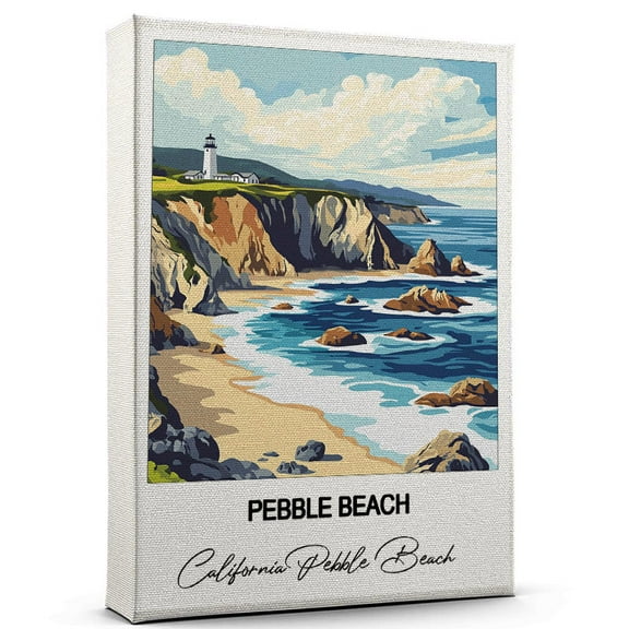 Pebble Beach Travel Wall Decor Scenic Travel Canvas Print of California Pebble Beach Canvas Beautiful Gift for Home, Office, or Living Space