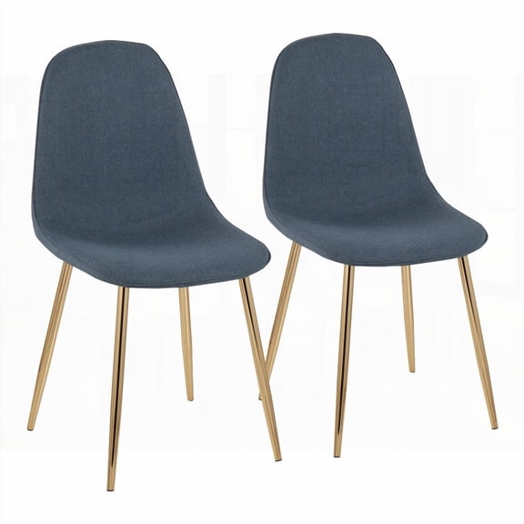 Pebble Blue Fabric and Gold Steel Dining Chairs - 2-Pack (Contemporary Style)