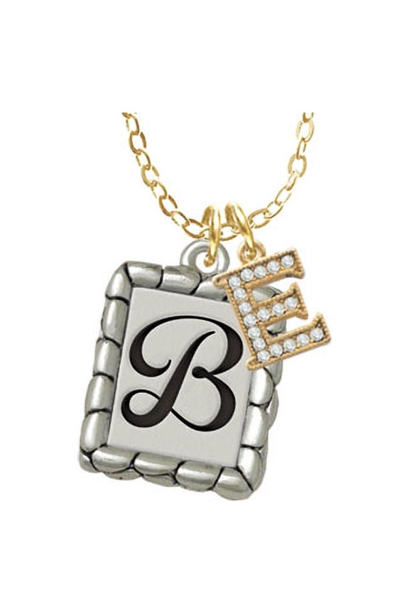 Pebble Border Initial - B - E - Gold Tone Crystal Initial Sophia Necklace, 18"+1"