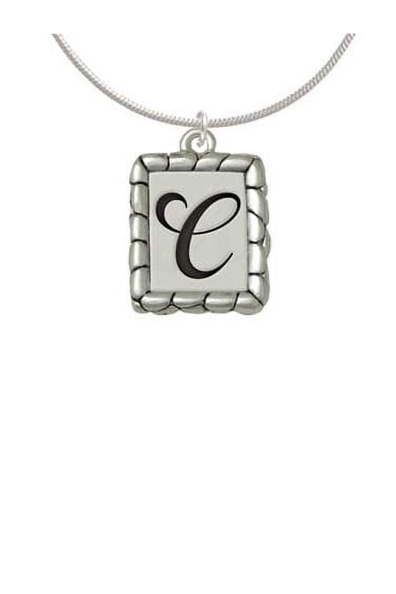 Pebble Border Initial - C Charm Necklace, 18"+2" Extender