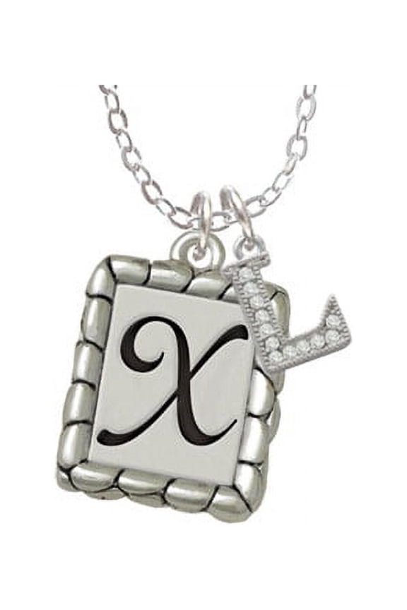 Pebble Border Initial - X - L - Crystal Initial Sophia Necklace, 18"+1"