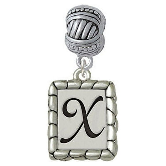 Pebble Border Initial - X - Large Rope with Cross Beads Charm Bead