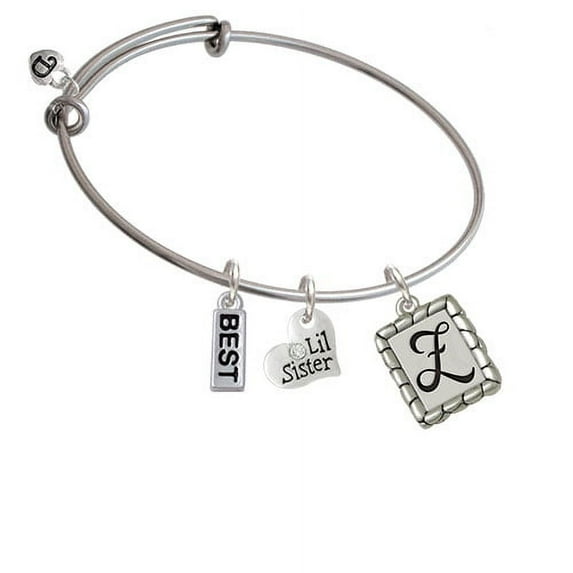 Pebble Border Initial - Z Lil Sister Heart Expandable Bangle Bracelet
