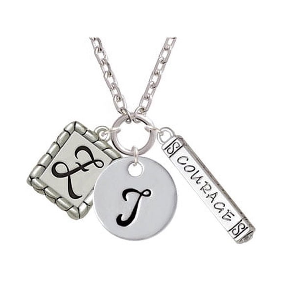Pebble Border Initial - Z - T - Script Initial Disc Courage Strength Wisdom Zoe Necklace