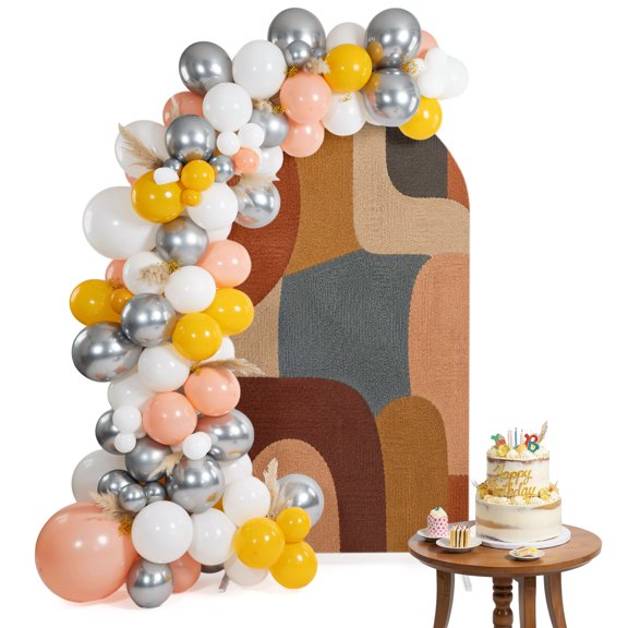 Pebble Color Block Arch Backdrop Cover 5FT Vintage Minimalist Abstract Tan Gray Texture Spandex Fitted Arch Covers Stretchy Backdrop Decoration for Wedding Birthday Graduation Party