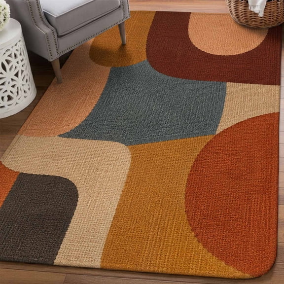 Pebble Color Block Area Rugs for Living Room 5x7, Vintage Minimalist Abstract Tan Gray Texture Washable Area Rug Non Slip, Stain Resist Linen Carpet for Bedroom, Dining Room, Entryway, Entrance