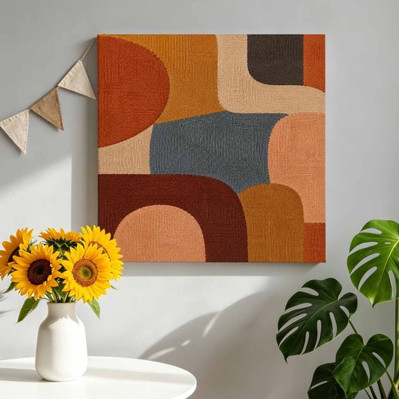 Pebble Color Block Canvas Wall Art, Vintage Minimalist Abstract Tan Gray Texture Framed Canvas Wall Decor Picture Print Artwork Decorations for Living Room Office Ready to Hang 8" x 8"