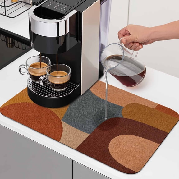 Pebble Color Block Dish Drying Mats for Kitchen Counter, Vintage Minimalist Abstract Tan Gray Texture Absorbent Coffee Bar Mat with Non-slip Rubber Backed Quick Drying Dish Rack Pad 12"x16"