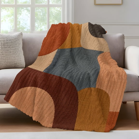 Pebble Color Block Throw Blanket for Couch Vintage Minimalist Abstract Tan Gray Texture Soft and Warm Flannel 3D Striped Fluffy Fuzzy Fleece Blanket Lightweight Throw for Bed, Sofa 40 x 60 Inches