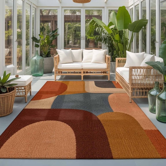 Pebble Color Block Washable Living Room Rugs 9'x12', Vintage Minimalist Abstract Tan Gray Texture Washable Throw Large Area Rug Non-Slip Sturdy Edge Binding Carpet for Bedroom Dining Room Office