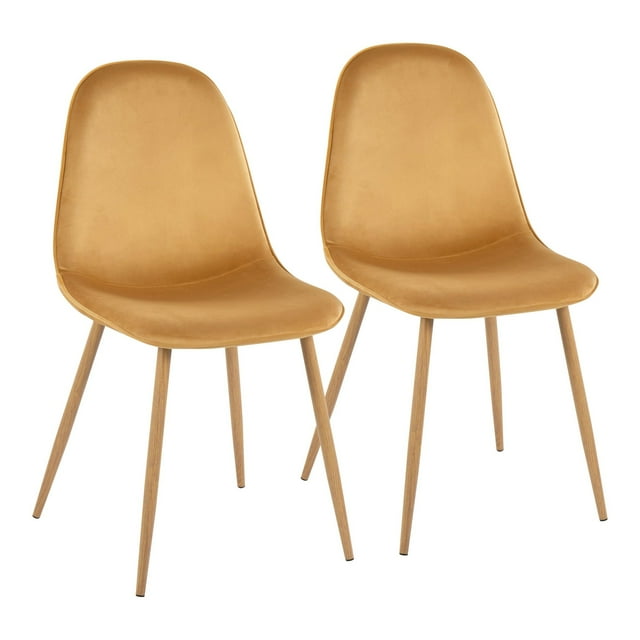 Pebble Contemporary Chair in Natural Wood Metal and Yellow Velvet by LumiSource - Set of 2