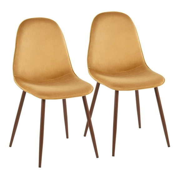 Pebble Contemporary Chair in Walnut Metal and Yellow Velvet by LumiSource - Set of 2